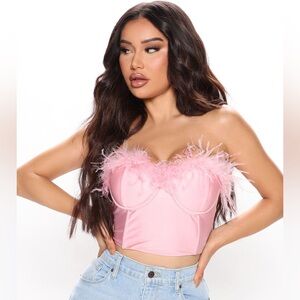 Fashion Nova pink feather bustier top C15
